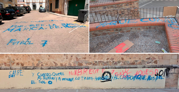 El Atrio de la Iglesia de San Pedro, en Montijo, amanece con pintadas y actos vandálicos