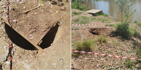 El Ayuntamiento de Valdelacalzada advierte a los vecinos del peligro de un pozo parcialmente abierto en la zona del río