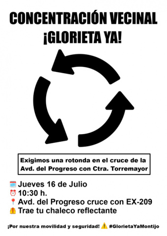 Convocada una concentración para exigir una glorieta en el cruce de Avda. del Progreso y Ctra. Torremayor