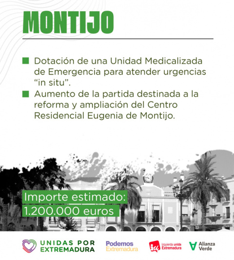 Unidas por Extremadura propone más de un millón de euros en inversiones públicas en Montijo