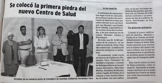 Se cumplen 20 años de la colocación de la primera piedra del Centro de Salud Montijo-Puebla de la Calzada