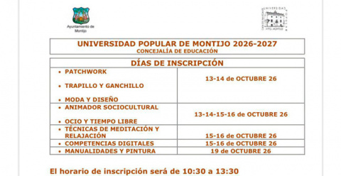 Se publican las fechas de inscripción en los cursos de la Universidad Popular de Montijo